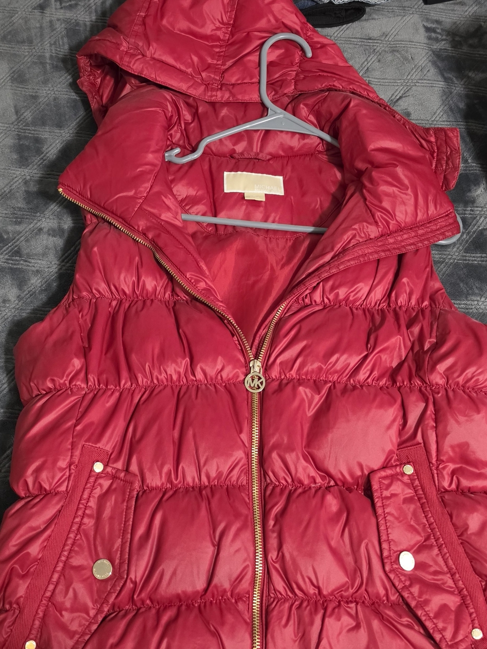 Michael Kors Bright Red Quilted Hooded Puffer Vest